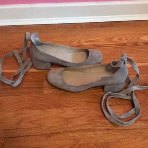 Suede ankle wrap heels